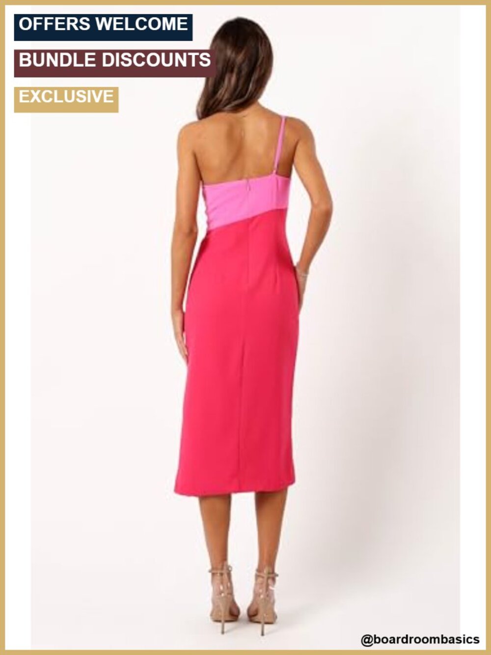 One Shoulder Midi Dress Gathered Waist Adjustable Strap - Picture 3 of 5